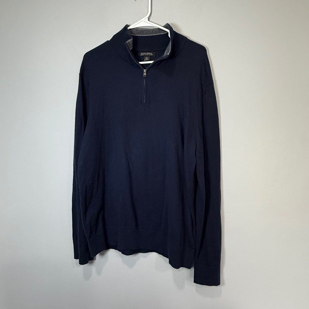 Banana Republic Mens L Navy Blue Cotton Cashmere 1/4 Zip preppy Sweater Pullover